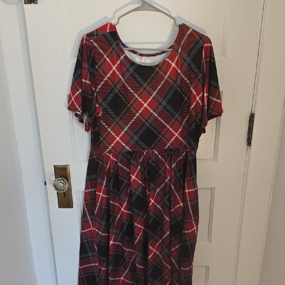 Maurices Red and Black Checkered Midi Dress